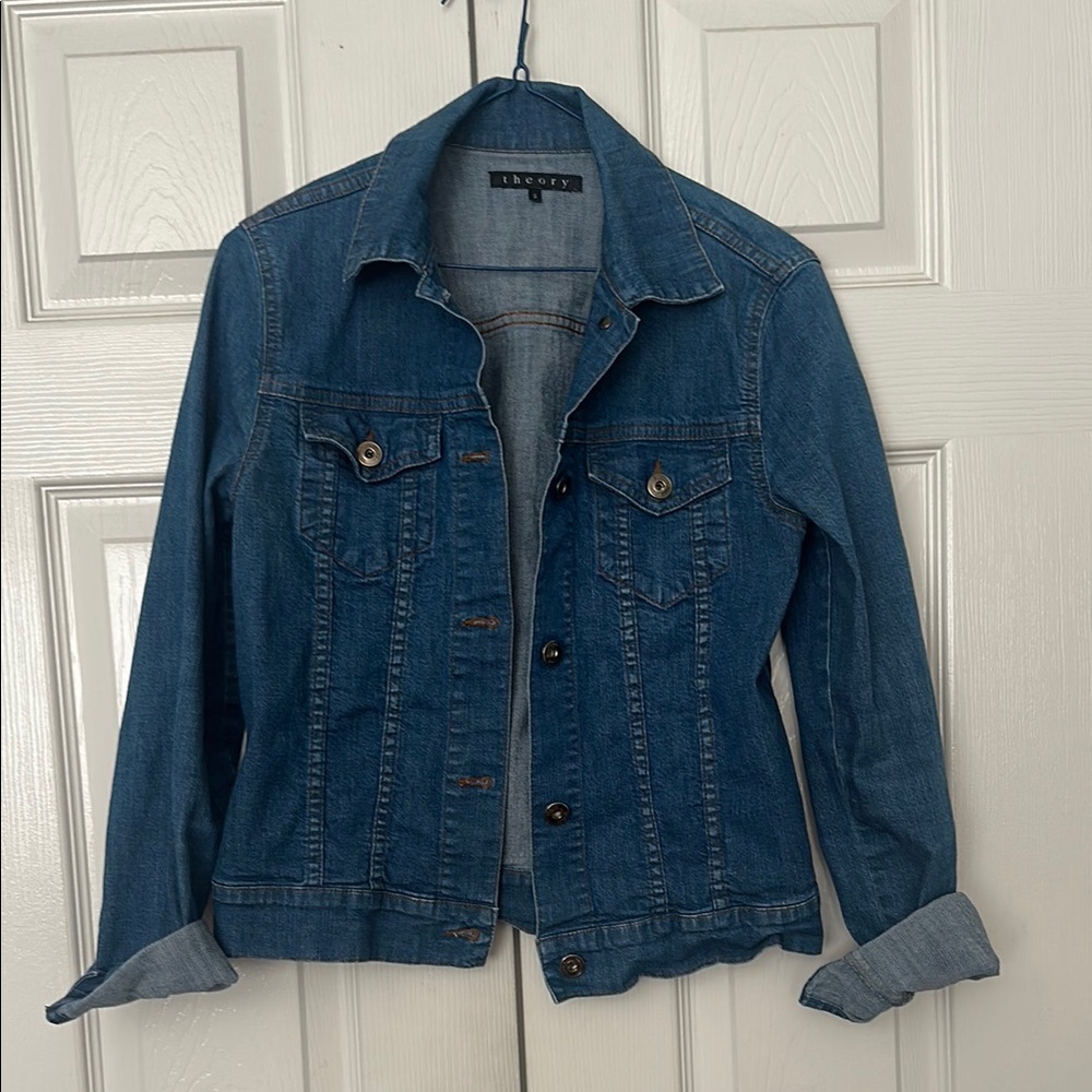 Theory Blue Denim Jean Jacket Cropped Fit
